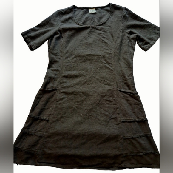 CMC Classic Cotton Black Dress With Pockets and Fringed Sides - Picture 5 of 6